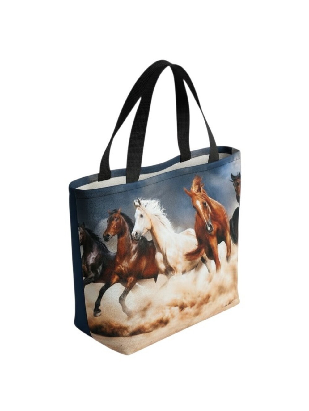 Waterproof Horse Print Canvas Tote Bag - Brown Multi